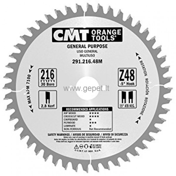 Pjovimo diskas CMT 216x30x2,8 Z48 291.216.48M