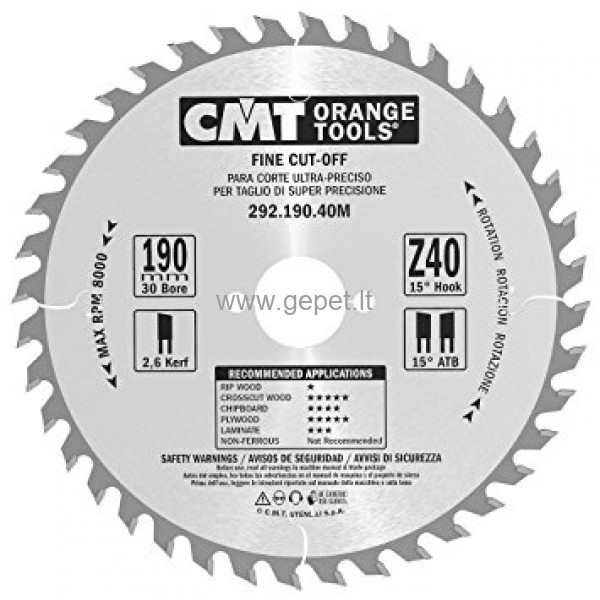 Pjovimo diskas CMT 190x30x2,6 Z40 292.190.40M