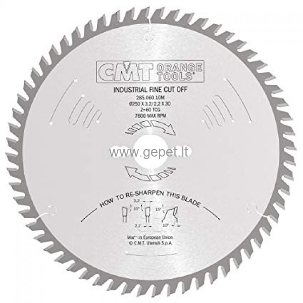 Pjovimo diskas CMT 250x30x3,2 Z60 285.060.10M