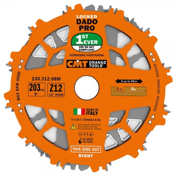 Pjovimo diskas DADO 203x30x6-20 z=12 a=12 СМТ 230.312.08M