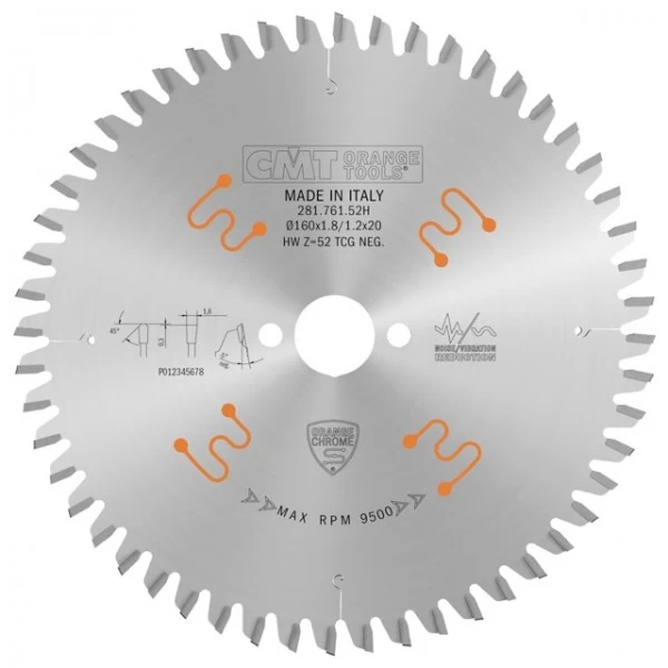 Pjovimo diskas 160x1,8x20 Z52 TCG CMT 281.761.52H
